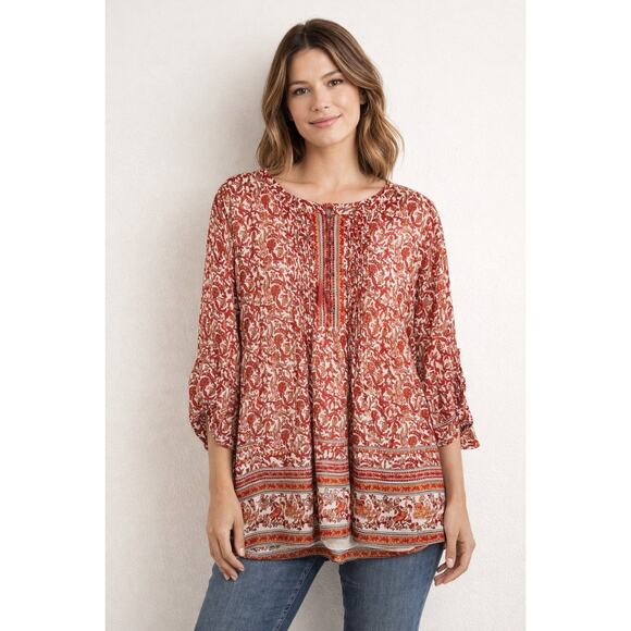 Meadow Rue Tops - Meadow Rue Rust Floral Peasant Blouse